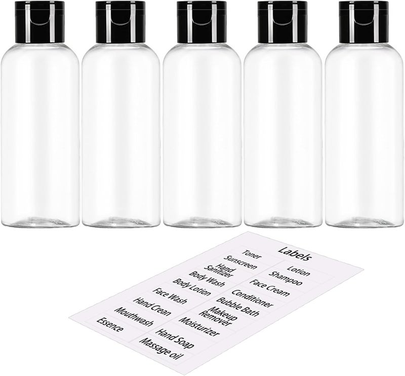 DNSEN 5 Pack 3.4 oz Travel Size Bottles for Toiletries TSA Approved Leak Proof Empty Refillable Liquid Containers with Labels - Image 1